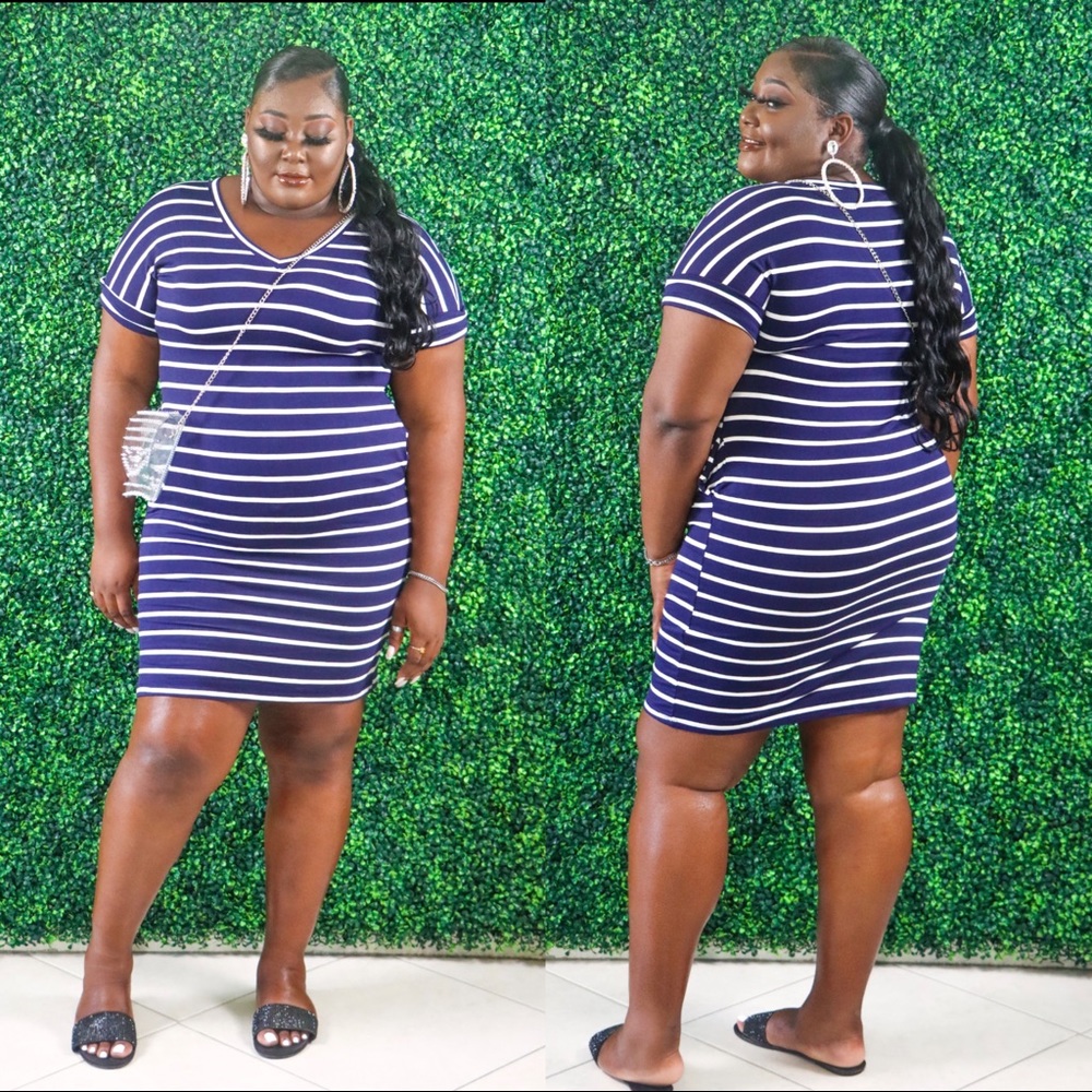 Striped Dress 💙 - L XL 1x 2x 3x - Picture 1 of 3